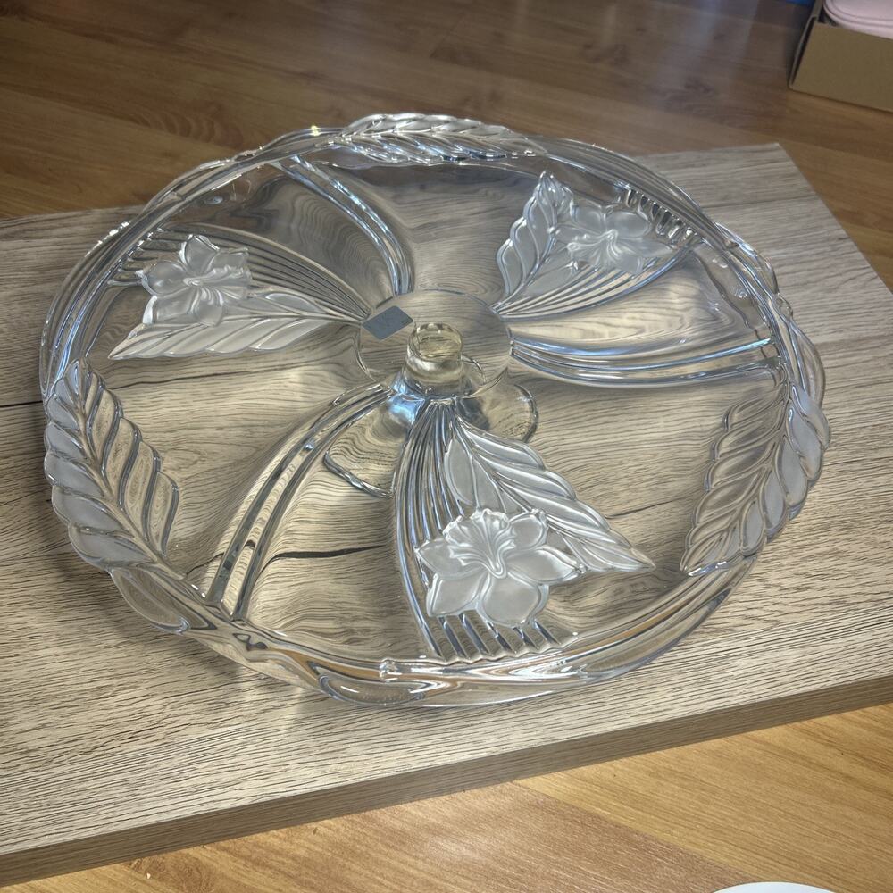 Vintage Mikasa Satin Orchid Footed Cake Plate Serving Platter 14.5 Frosted Glass